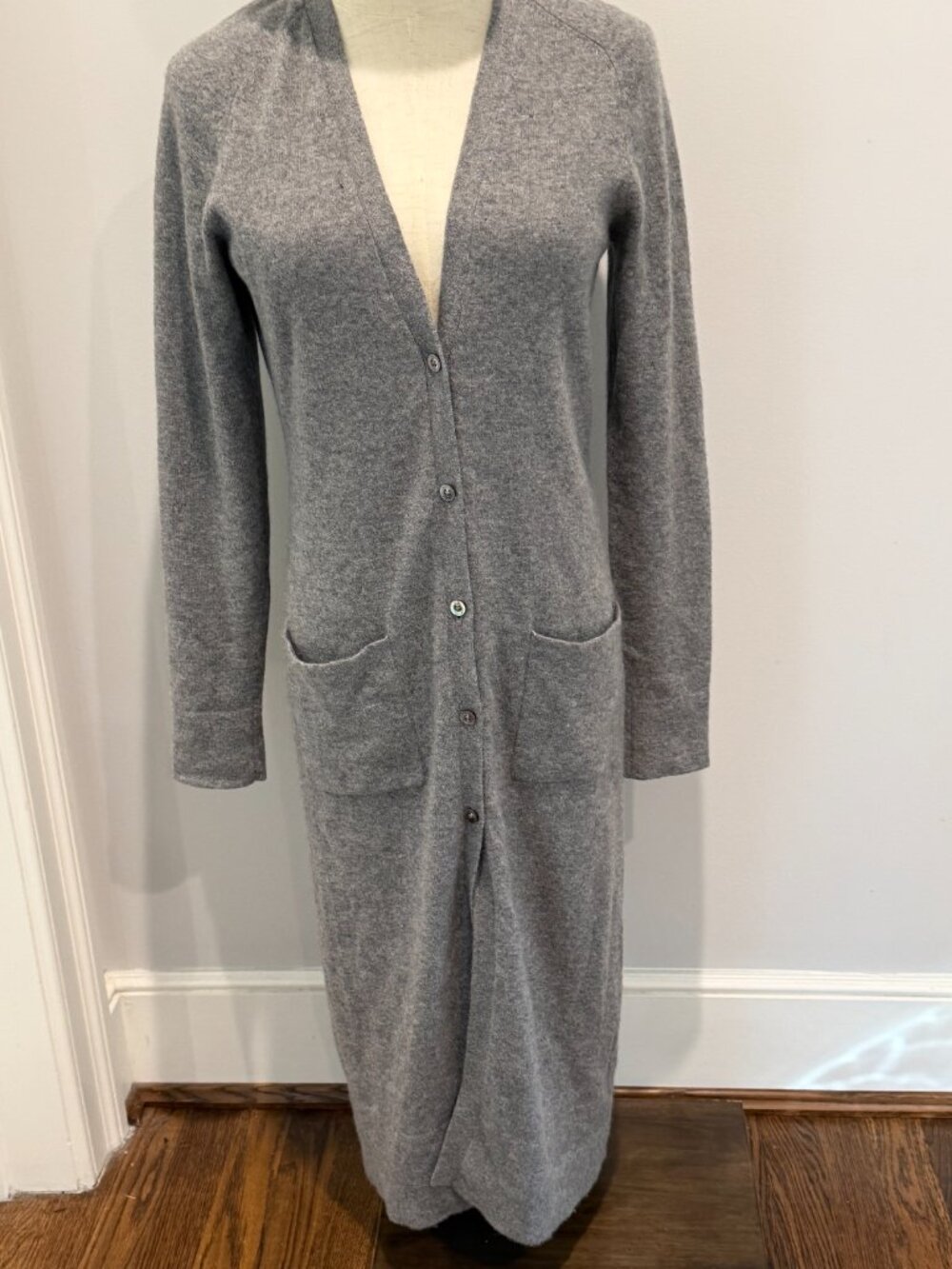 Brooks Brothers 100% Cashmere Long Cardigan Duster Gray Size S Soft Knit